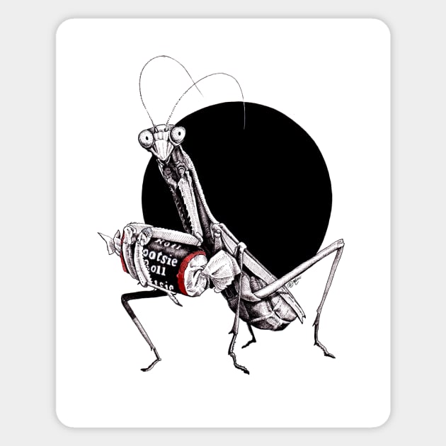 Funny Praying mantis with tootsie roll fun Magnet by Angelo DiMartino